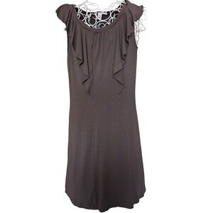 Kenneth Cole New York Womens XS Brown Ruffle Scoop Neck Sleeveless Jersey Dress
